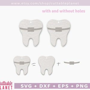 Brinco de dente com aparelho svg, dxf, eps, png, brinco de ortodontista, brinco de dentista svg