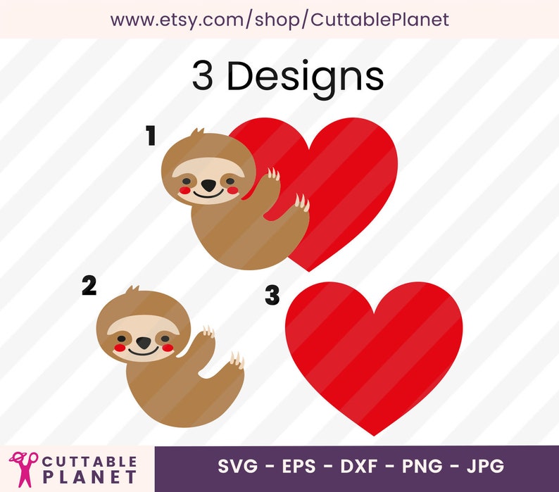 Sloth with heart svg dxf eps png jpg Valentine's Day | Etsy