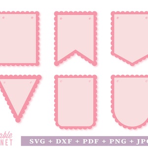 Bannière festonnée svg, dxf, pdf, png, jpg, bunting festonné svg, modèle de bunting festonné, bannière sacallop svg, bannière à deux couches
