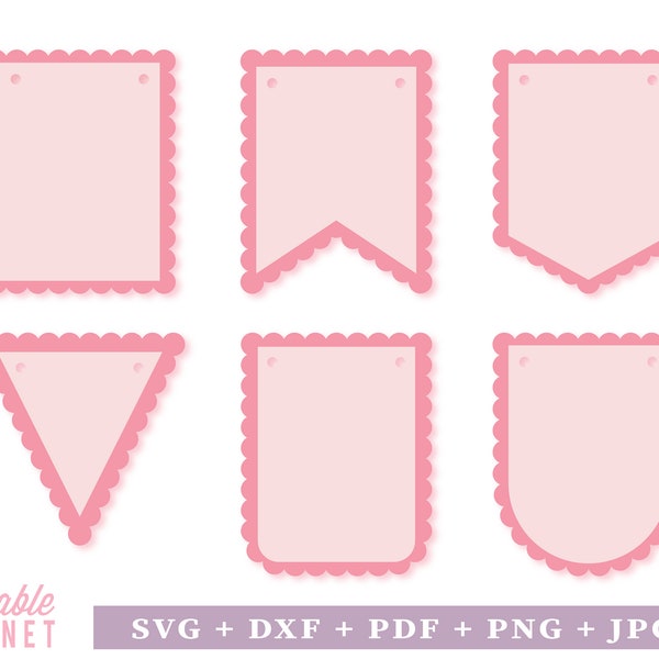 Scalloped banner svg, dxf, pdf, png, jpg, scalloped bunting svg, scalloped bunting template, sacallop banner svg, two layers banner