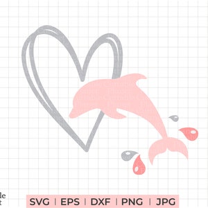 Rosa Delphin svg, rosa Delphin png, Delphin mit Herz svg, dxf, eps, png, jpg, springender Delphin svg, Delphin Silhouette svg, Delphin Vektor
