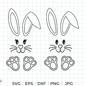 Visage de lapin svg, svg de face de lapin, dxf, eps, png, jpg, téléchargement immédiat, chemise visage de lapin, contour de lapin svg, svg visage de lapin mignon
