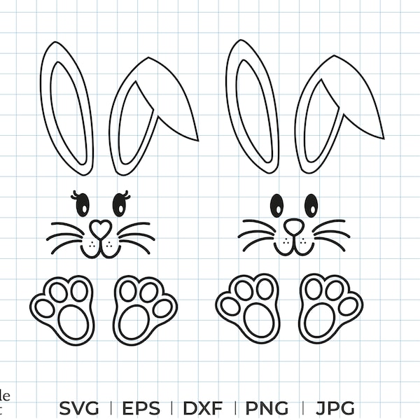 Bunny face svg, bunny front svg, dxf, eps, png, jpg, instant download, bunny face shirt, bunny outline svg, cute bunny face svg