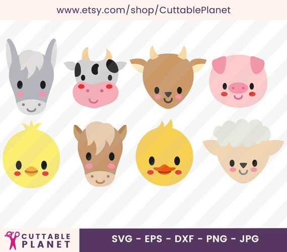 Download Farm Animals Svg Dxf Eps Pngjpg Animals Heads Svg Etsy