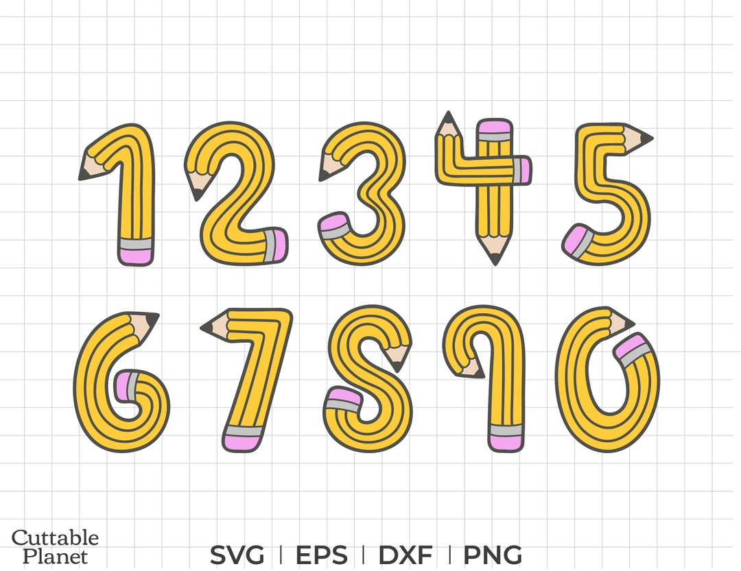 Pencil Numbers Svg Dxf Eps Png Pencil Svg Pencil Number Etsy Australia