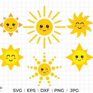 Kawaii Sonne svg, dxf, eps, png, jpg, süße kawaii Sonne svg, Sommersonne svg, Sonne png, niedliche Sonne svg, sofort Download, Sonne Clip Art