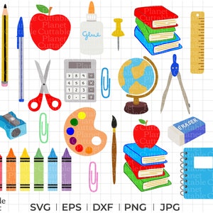 Material escolar svg, dxf, eps, png, jpg, vetor de material escolar de volta, ilustração escolar, material escolar png, apple svg, tesoura svg