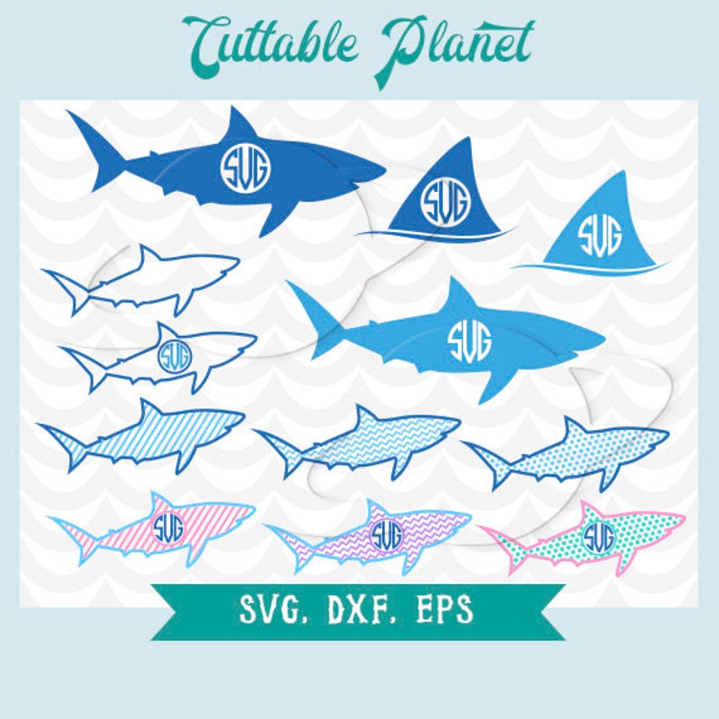 Download Shark svg shark dxf shark monogram fin svg fin monogram | Etsy