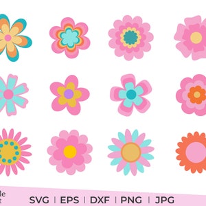 Retro bloemen svg, dxf, eps, png, jpg, vintage bloemen svg, retro bloemen svg, retro bloemen svg, groovy bloemen svg