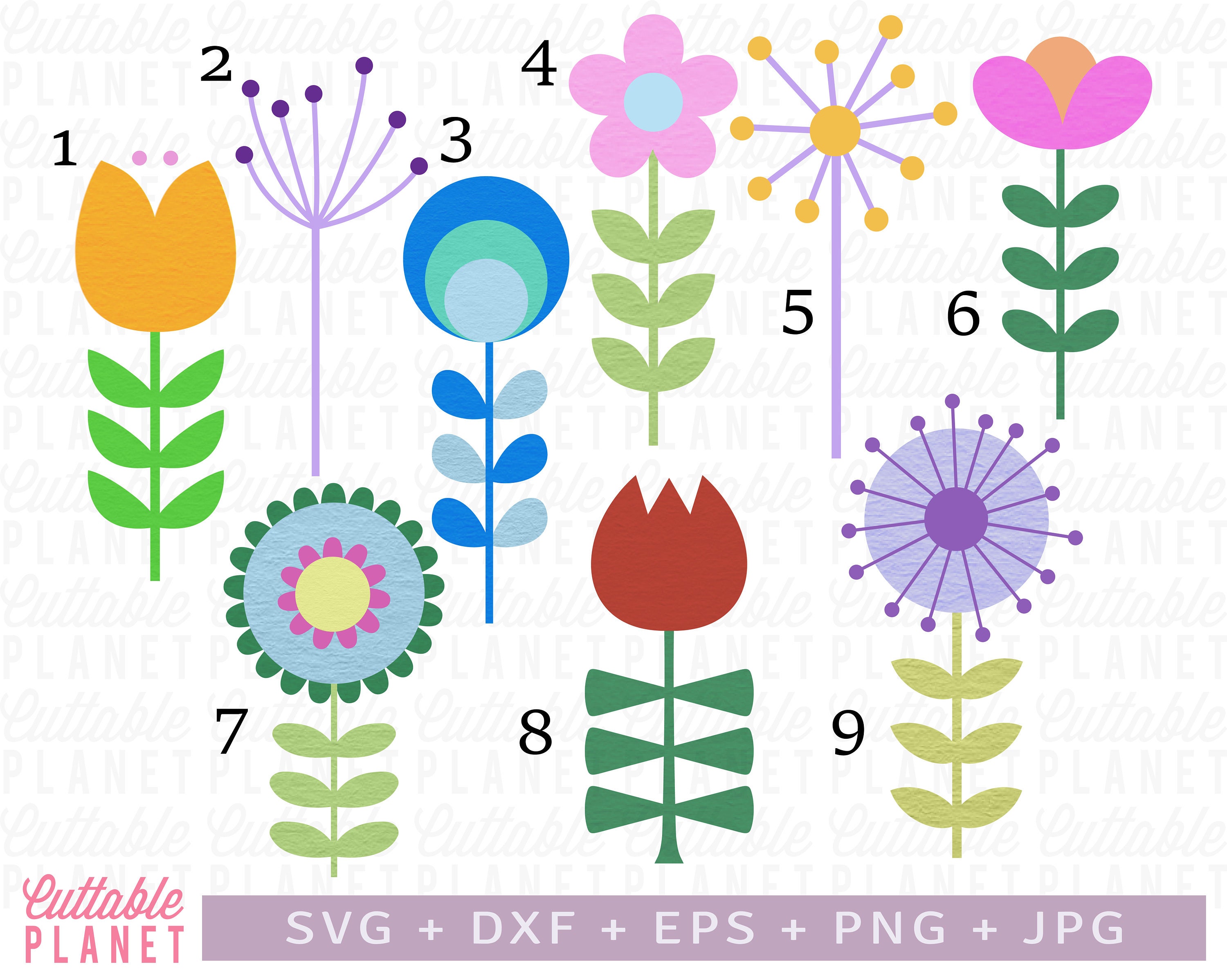 Modern colorful simple retro small flowers set Vector Image