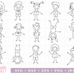 Figura de palo svg, figura de palo de paquete delineado, figura de palo png, figura de palo chica svg, figura de palo chico svg, figura de palo niños