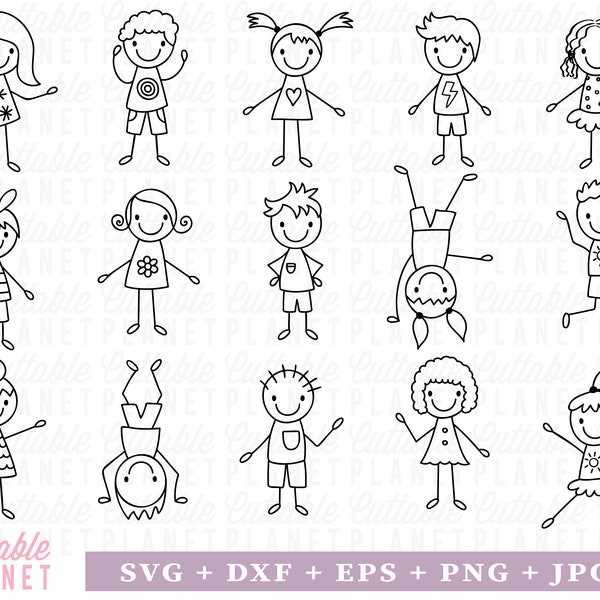 Stick figure svg, bundle stick figures outlined, stick figure png, stick figure girl svg, stick figure boy svg, stick figure kids