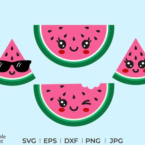 Süße Wassermelone svg, dxf, eps, png, jpg, kawaii Wassermelone svg, sofortiger download, Sonnenbrille Wassermelone svg, Scheibe Wassermelone svg,
