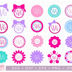 Monogram bow svg, monogram circular scalloped svg, Hears monogram,  flower monogram svg, dotted monogram svg, dxf, eps