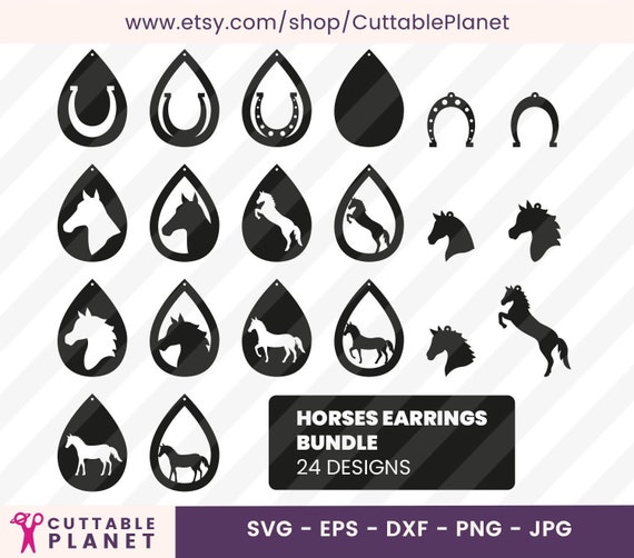 Download Horses Earrings Bundle Svg Dxf Eps Png Jpg Horseshoes Etsy