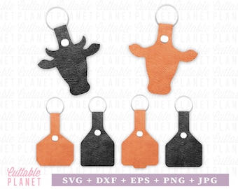 Cow ear tag keychain svg, eps, dxf, png and jpg, cow ear tag key chain svg, bull head keychain svg, cow head keychain svg