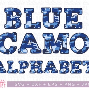 Blauwe camo alfabet svg, dxf, eps, png, jpg, camo letters png, blauwe camouflage letters clip art