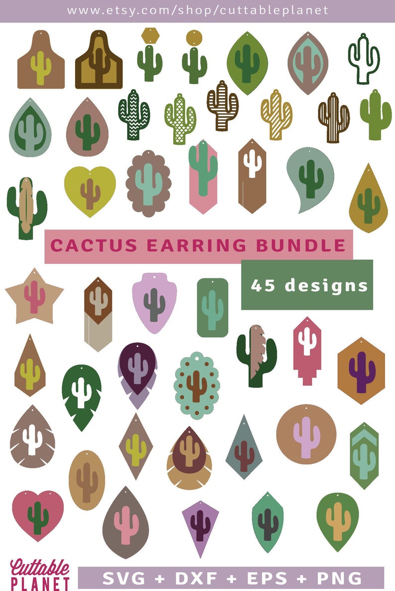 Download Cactus earring bundle svg dxf eps png cacti earring | Etsy