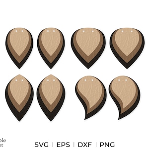 Brinco de furo duplo empilhado comprimido svg, dxf, eps, png, brinco de folha empilhada svg, brincos de couro comprimido, brinco de couro de folha comprimido