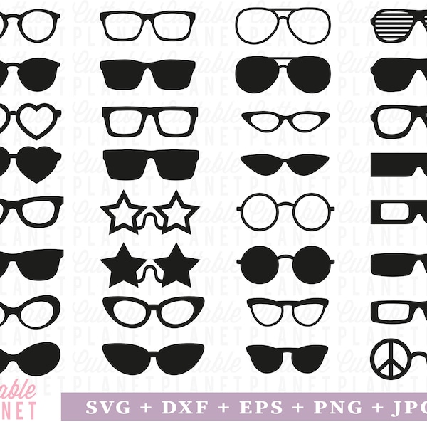 Bril set svg, dxf, eps, png, jpg, bril bundel svg, bril svg, zonnebril svg, vintage zonnebril svg, hart zonnebril svg