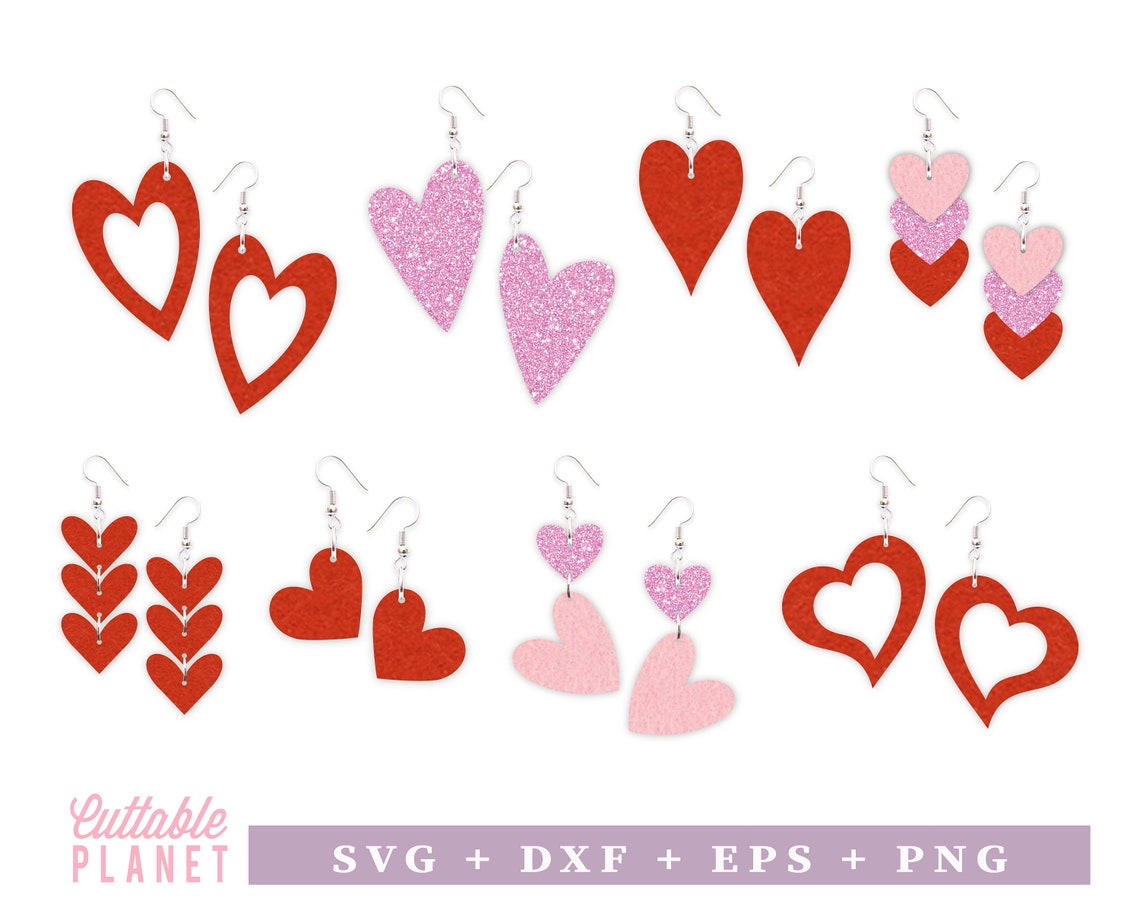 Heart Earrings Svg Dxf Eps Heart Earrings Png Valentine - Etsy