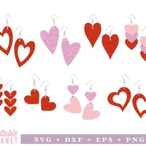 Brincos de coração svg, dxf, eps, brincos de coração png, brincos de dia dos namorados svg, arquivo de laser de brincos de coração, arquivo de corte a laser de brincos de coração
