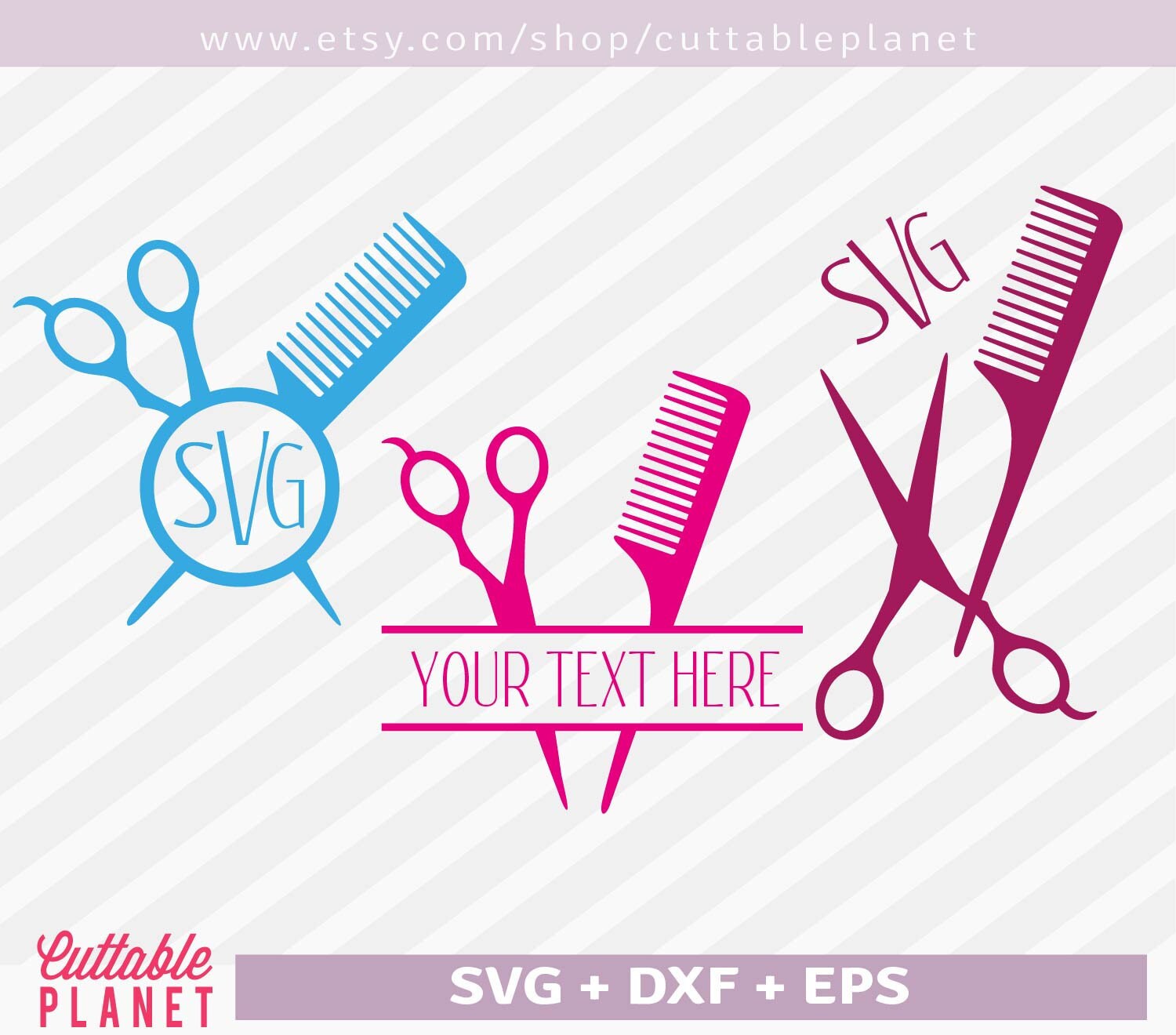 Download Hairdresser Monogram Svg Dxf Eps Hair Comb Hair Scissors Etsy