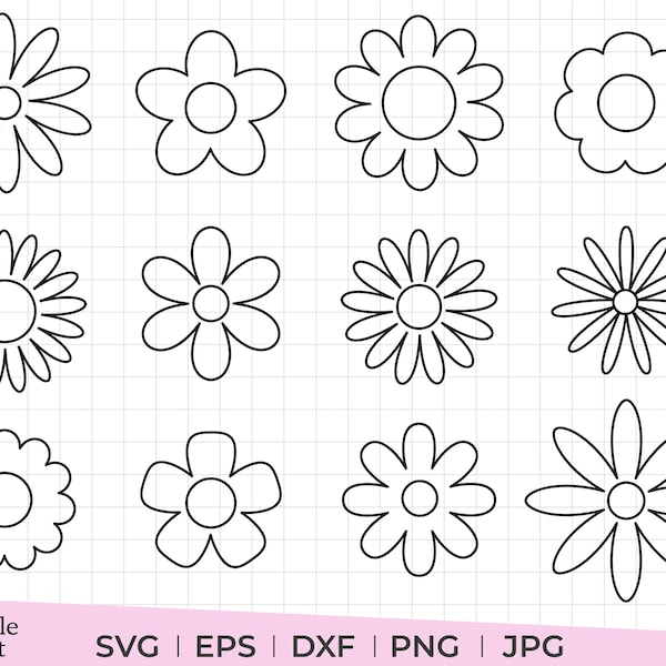 Contorno flor svg, dxf, eps, png, jpg, flor contorno svg, margarita contorno svg, margarita svg, margarita contorno imprimible, descarga instantánea