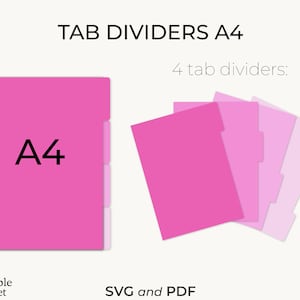 4 divisores de pestañas para A4 svg y pdf, plantilla de 4 divisores de pestañas svg, descarga instantánea, divisores de pestañas para carpeta