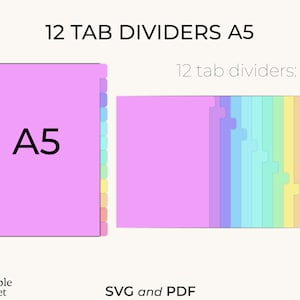 12 divisori per schede per A5 SVG e PDF, 12 divisori per schede modello SVG, download istantaneo, divisori per schede per raccoglitore