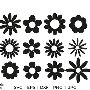 Einfache Blume svg, Blume svg, eps, dxf, png, jpg, Gänseblümchen svg, Gänseblümchen svg, Blume svg Bündel, svg Blume, Gänseblümchen svg schwarz und weiß