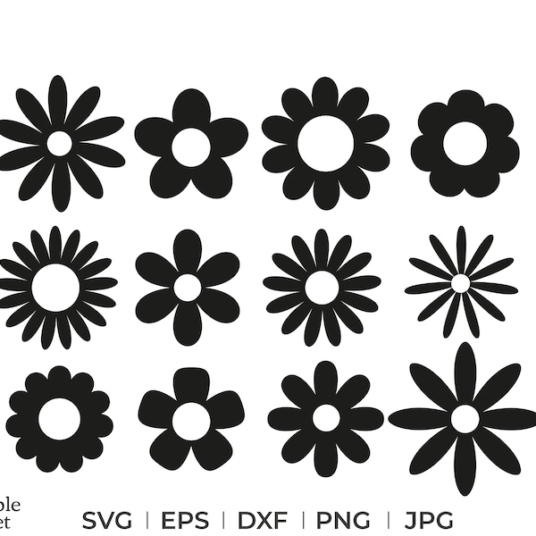 Simple flower svg, flower svg, eps, dxf, png, jpg, daisy svg, daisies svg, flower svg bundle, svg flower, daisy svg black and white