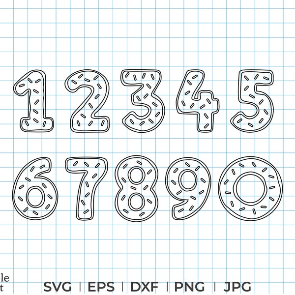 Donut number outline svg, dxf, eps, png, instant download, donut number outline clipart, commercial use