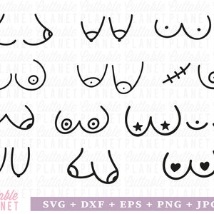 Woman Breast Vector Set. Funny Boobs Of Different Shapes Doodle