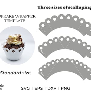 Cupcake Wrapper svg, Cupcake Wrapper Vorlage svg, Dxf, Eps, Png, druckbare Cupcake svg, überbackene Cupcake Wrapper, Hochzeit Cupcake svg