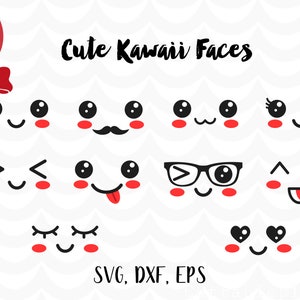 Lindo Kawaii se enfrenta svg, dxf, eps, descarga instantánea, uso comercial