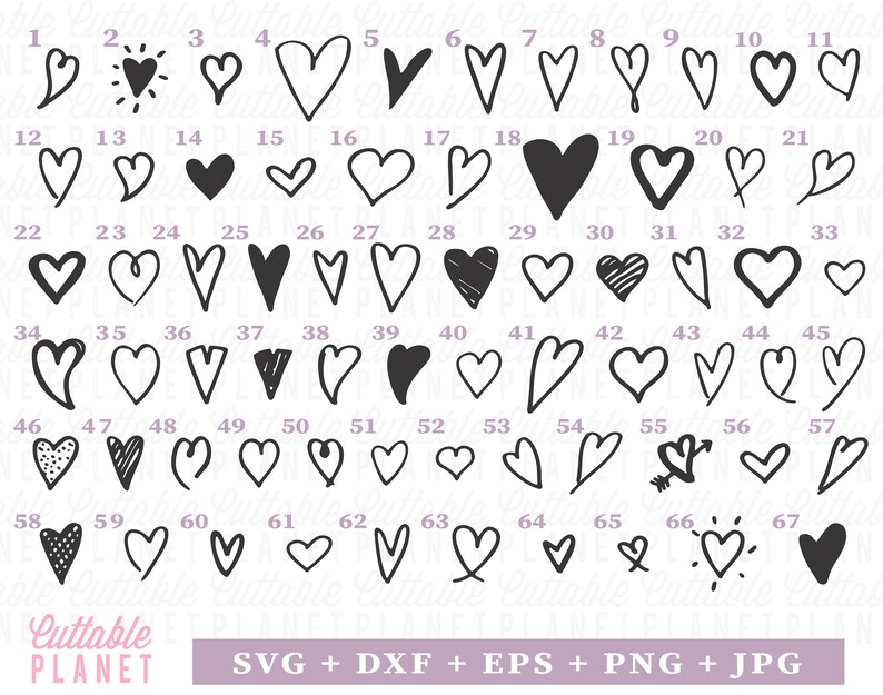 Hand Drawn Heart Svg Dxf Eps Png Jpg Bundle Doodle Hearts - Etsy