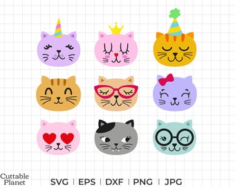 Cat face svg, dxf, eps, png, jpg, cat face png, cat face clipart svg, unicorn cat svg, cat head svg, kitten head svg, cute cat svg