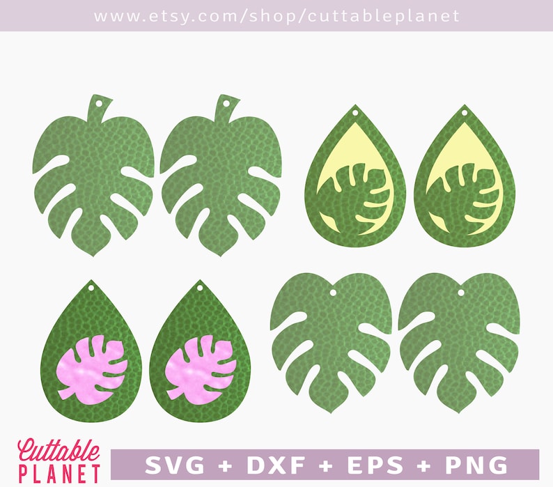 Download Monstera earring templates svg dxf eps png instant | Etsy
