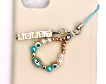 evil eye phone charm custom AirPods backpack keychain mini phone strap phone charm sky blue phone chain cute charm strap Y2K phone string