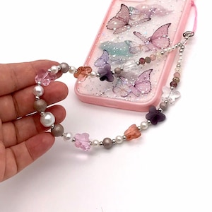 match your butterfly phone case strap butterfly phone strap blue Y2K phone chain phone charm phone charmstrap beaded phone case wristlet