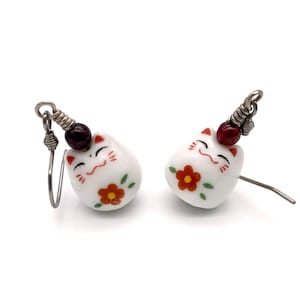 kawaii Katzen Ohrringe maneki neko Ohrringe orange Glückskatze Edelstein Ohrringe Geld Katze Charm Kirschblüten Ohrringe Blume Katze