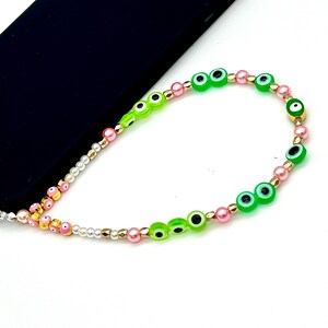 evil eye phone chain Y2K 90s phone strap custom phone strap phone charm Y2K 90s phone accessory protection pink and green charmstrap Egypt