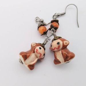 kawaii monkey dangle earrings cute monkey dangle earrings kawaii animal drop earrings long brown kawaii monkey dangle earrings