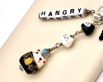 custom kawaii cat phone charm black white dao maneki neko phone charm black lucky cat phone plug cute cat phone charm fortune cat money cat
