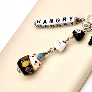 custom kawaii cat phone charm black white dao maneki neko phone charm black lucky cat phone plug cute cat phone charm fortune cat money cat