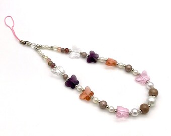 Crystal Butterfly Phone Strap, Y2K Beaded Phone Charm, Customizable