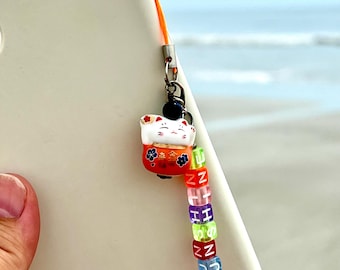 Kawaii Maneki Neko Phone Charm, Lucky Cat Dust Plug