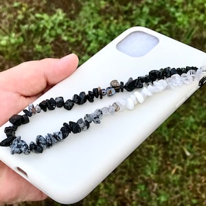 Obsidian Healing Crystals Phone Strap | Gemstone Charm Beaded Phone Chain | Personalizable | Handmade | MythicFacets