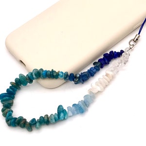 azul blanco degradado cadena de teléfono cristales curativos correa de teléfono ombré piedra preciosa teléfono charm con cuentas correa de teléfono charm bead cadena de teléfono Y2K charm